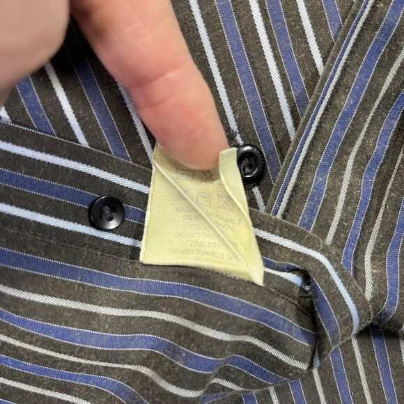 Burberry London Shirt Men’s Large Brown Blue Striped Button Up Made in England - Picture 9 of 14